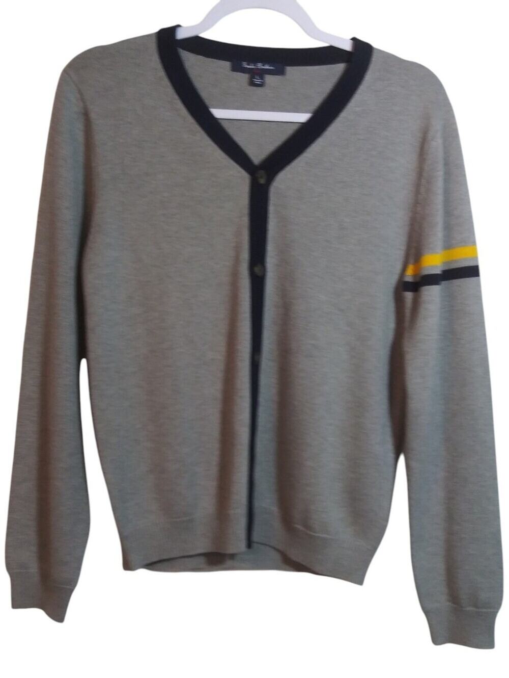 Brooks Brothers Fleece Cotton Knit Collegiate Preppy VNeck Sweater Cardigan Sz L